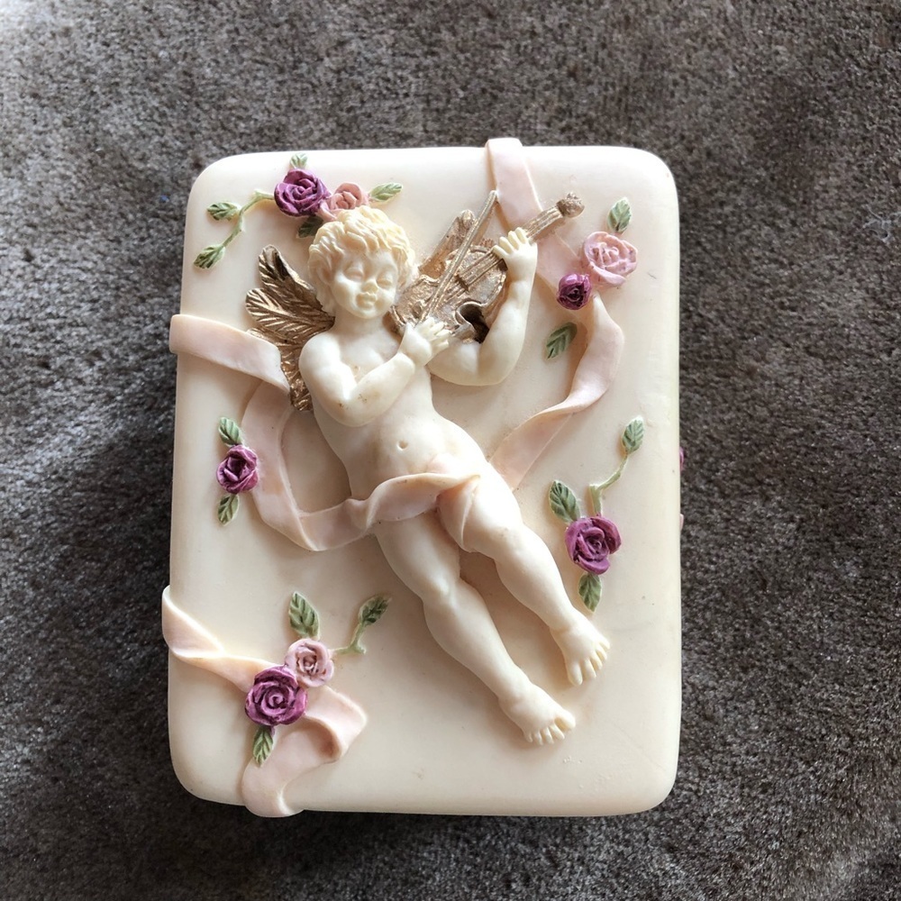 COPY - Vintage Cherub Covered Trinket Box by Dezine/Handprinted Cupid Trinket b…